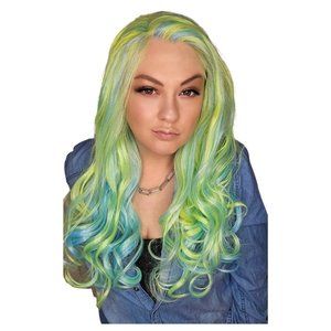 Curly Green and Blue Synthetic Hair High Temperature Lace Front Glueless Wig